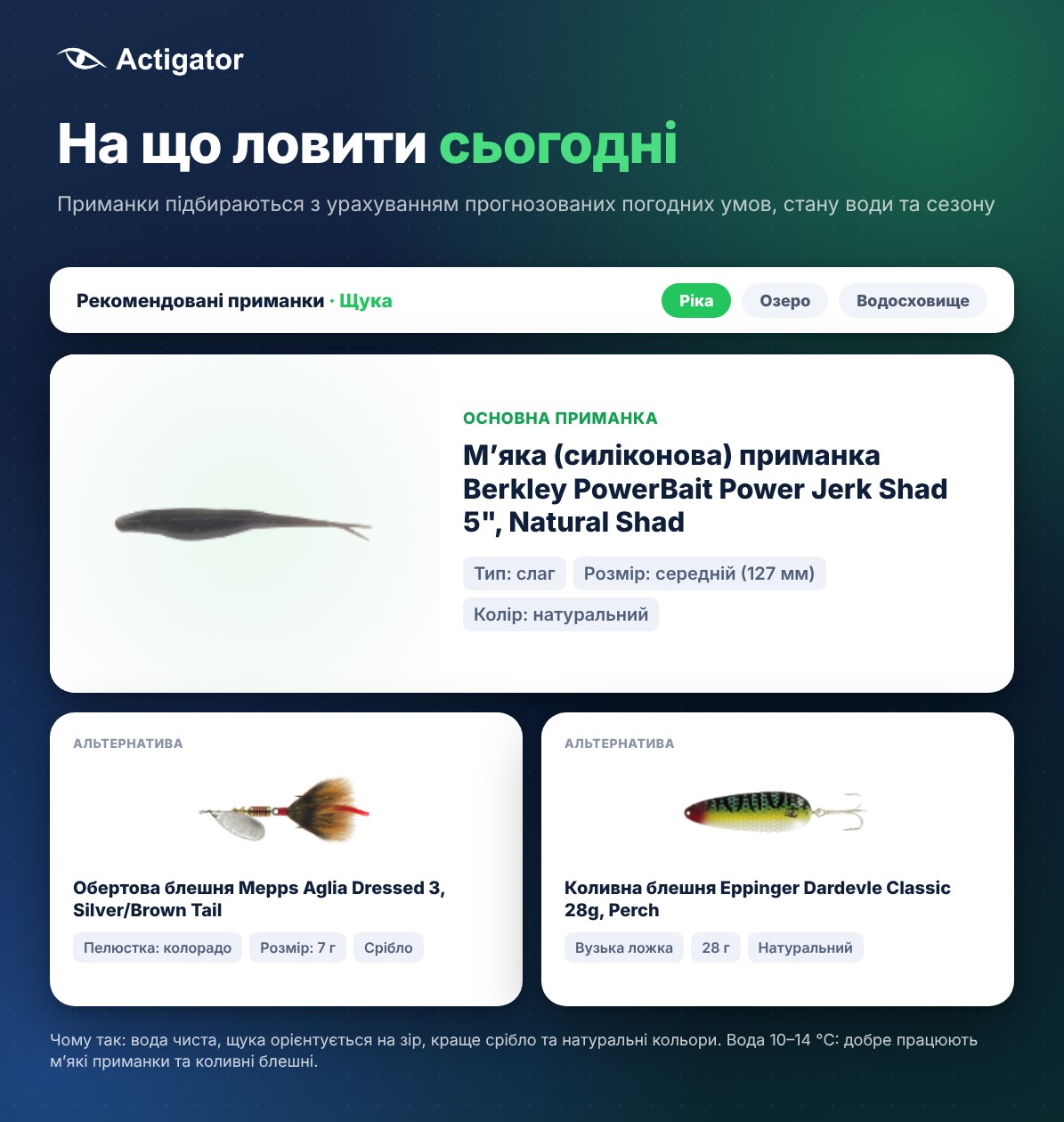 Рекомендовані приманки Actigator на сьогодні: основна приманка та альтернативи для щуки